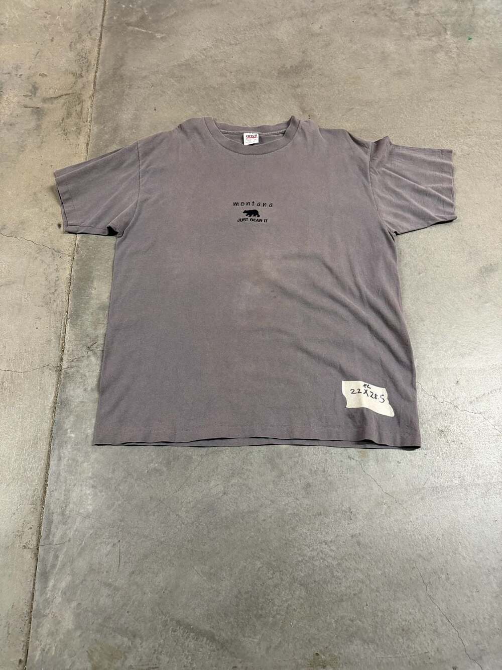 Vintage Anvil Montana Just Bear It Graphic T-Shirt Slate Grey XL